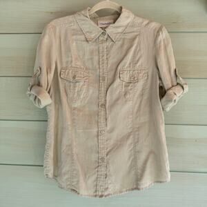 Vintage Chadwick’s Linen Beige Roll-Tab Button Up Shirt